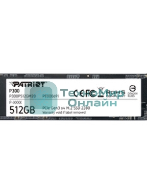Накопитель SSD Patriot P300, 512Gb, PCIe 3.0 x4, M.2 2280, NVMe, R/W 1700/1200
