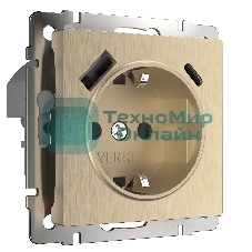 Розетка с заземлением, шторками и USB тип A+C (шампань рифленый )