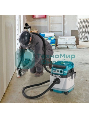 Строительный пылесос Makita DVC150LZ гибридное, белый, 320 Вт, уборка сухая/влажная, пылесборник мешок/контейнер, 15 л