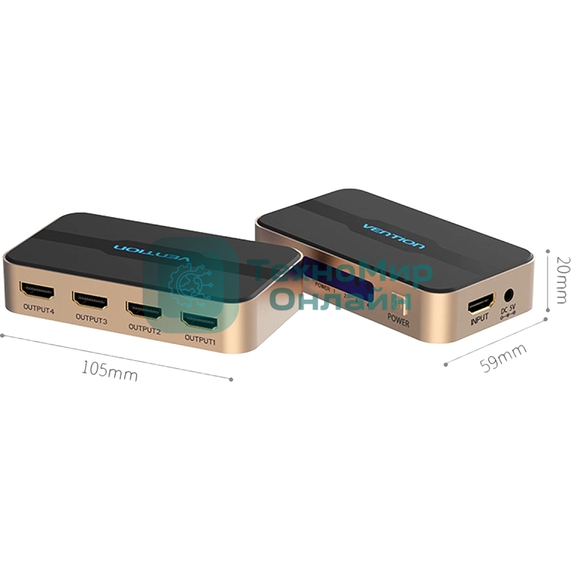 Разветвитель - сплиттер Vention HDMI 19F/4x19F на 4 монитора ACCG0