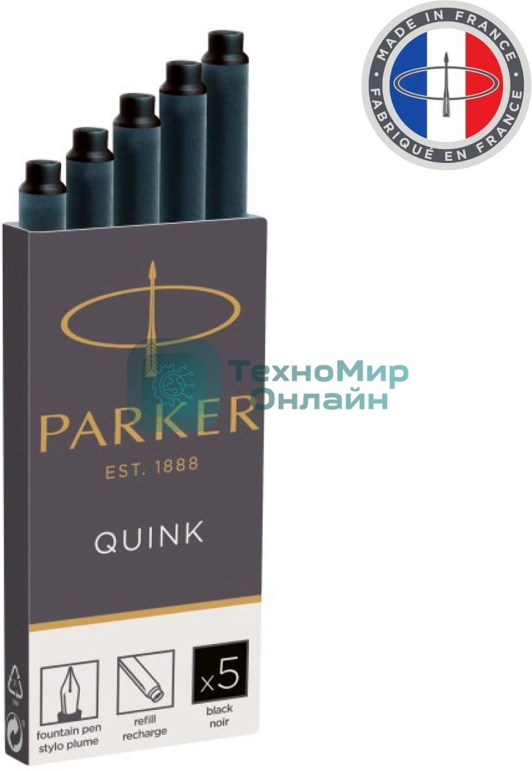 Картридж Parker Quink Z11 (CW1950382) черные чернила, для ручек перьевых (5шт)