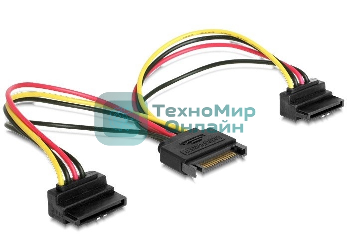 Кабель Gembird/Cablexpert питания SATA, 15 см, 15pin (M)/2x15pin(F) на 2 SATA устройства, угловой разъем