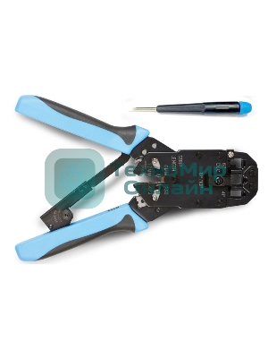 Монтажный инcтрумент Hyperline HT-2008AR Инструмент обжимной для RJ-45, RJ-12, RJ-11 (8P8C, 6P6C, 4P4C), профессиональный, с храповым механизмом 