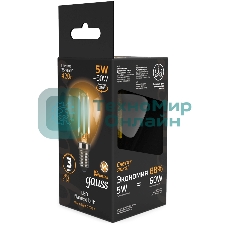 Лампа светодиодная филаментная Gauss Filament 5Вт цок.: E14 свеча 220B св. свеч. бел. теп. (упак.: 10 шт)
