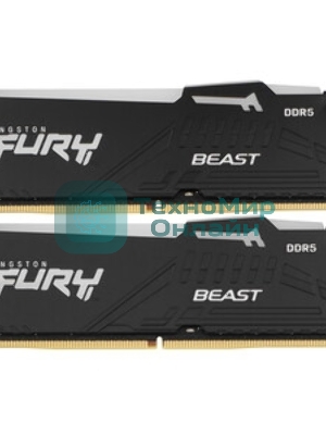 Оперативная память Kingston Fury Beast Black, DDR5, 64GB (2x32GB), 5200 MHz, CL40, с радиатором, чёрный