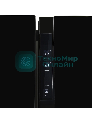 Холодильник Hyundai CS5003F черное стекло двухкамерный 331/165л морозилка сбоку, No Frost, Side by Side