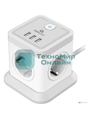 Сетевой фильтр Cablexpert Tower, TWR-4-U3-W-3, 4 р, 10А, 3xUSB, 3.1А, 3 м, ур.защиты 2+, белый, коробка