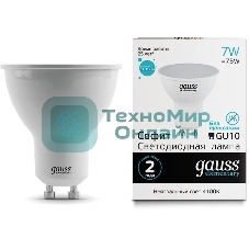 Лампа светодиодная Gauss Elementary MR16 7Вт цок.: GU10 спот 220B 4100K св. свеч. бел. нейт. MR16 (упак.: 10 шт) (13627)