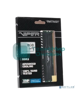 Оперативная память Patriot Viper 3, DDR3, 8GB (1x8 GB), 1600 MHz, CL10, DIMM, радиатор, черный