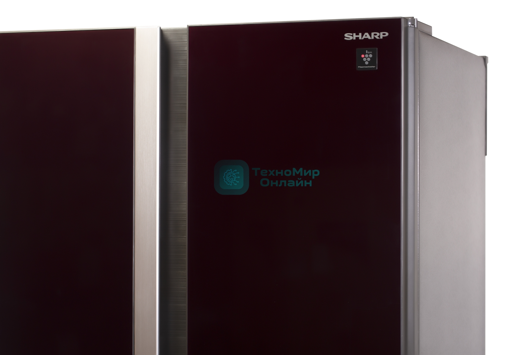 Холодильник Sharp SJ-GX98PRD темно-бордовый стекло трехкамерный Side by Side 394/211л морозилка снизу, No Frost, Side by Side