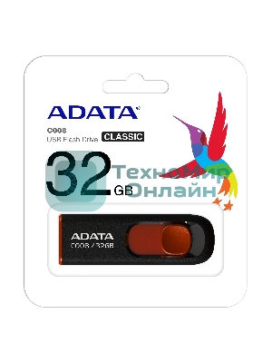 Флешка USB ADATA С008 (AC008-32G-RKD), 32Gb, USB 2.0, R/W 15/5, черный/красный