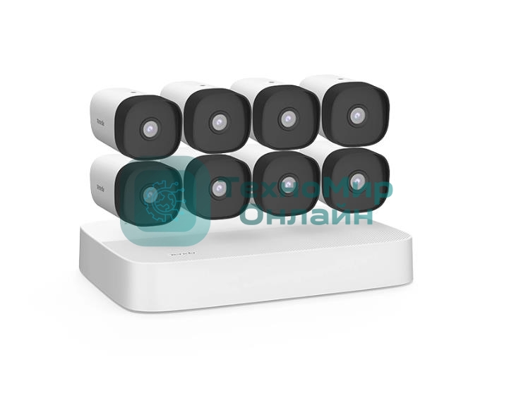 Комплект видеонаблюдения K8P-4TR с PoE на 8 каналов: видеорегистратор PoE HD и 8 цилиндрических камер PoE HD