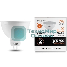 Лампа светодиодная Gauss Elementary MR16 7Вт цок.: GU5.3 спот 220B 3000K св. свеч. бел. теп. MR16 (упак.: 10 шт) (13517)