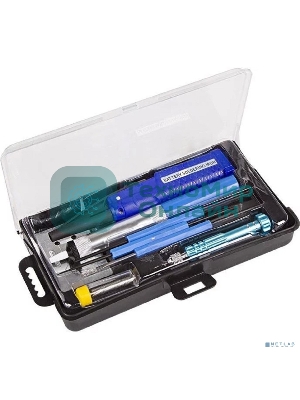 Набор для пайки Rexant (паяльник 8 Вт, оловоотсос, подставка, припой, отвертка, интрумент для монтажа)