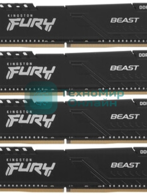 Оперативная память Kingston Fury Beast, DDR4, 128GB (4x32 GB), 3200 MHz, CL16, DIMM, с радиатором, черный