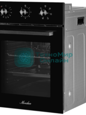 Встраиваемый духовой шкаф Monsher MOE 4563 Noir, электрический, High-Tech, объем 50 л, конвекция, гриль, 3 стекла в дверце, съемные стекла, съемная дверца, телескопические направляющие, черный