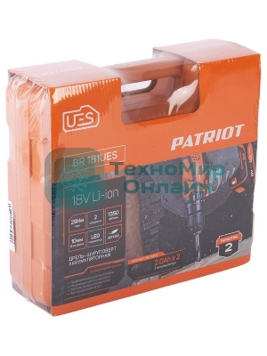 Дрель-шуруповерт Patriot BR 181UES, 21 В, 2 Ач, 29 Нм, щеточный