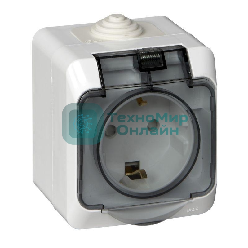 Розетка 1-м ОП Этюд 16А с защ. крышкой защ. шторки с заземл. IP44 белый SchE PA16-044B