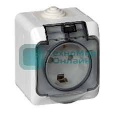 Розетка 1-м ОП Этюд 16А с защ. крышкой защ. шторки с заземл. IP44 белый SchE PA16-044B