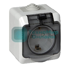 Розетка с заземлением со шторками 16А 250B, СЕРЫЙ, ЭТЮД IP44 O/У