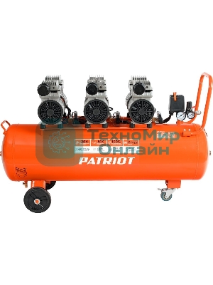 Компрессор поршневой безмасляный Patriot WO 100-440, 440 л/мин, 8 бар, 2500 Вт, 100 л, быстросъем и 
