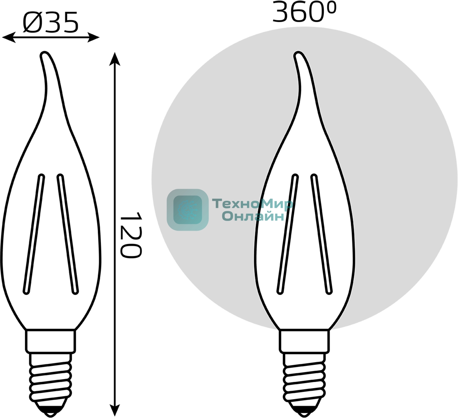 Лампа светодиодная филаментная Gauss Filament 5Вт цок.: E14 свеча 220B св. свеч. бел. нейт. (упак.: 10 шт)