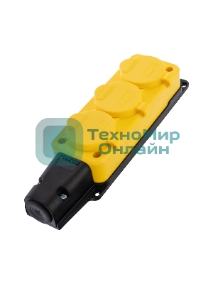 Розетка штепсельная Rexant трехместная, влагозащищенная, с/з, 16 А, IP54, каучук, желтый