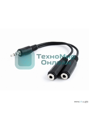 Кабель разветвитель аудио сигнала Cablexpert CCA-415-0.1M, Jack3.5 папа->2х Jack3.5 мама 10 см, черный