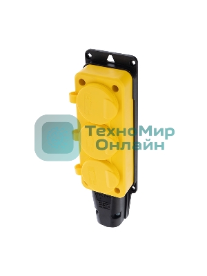 Розетка штепсельная Rexant трехместная, влагозащищенная, с/з, 16 А, IP54, каучук, желтый