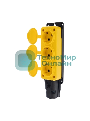 Розетка штепсельная Rexant трехместная, влагозащищенная, с/з, 16 А, IP54, каучук, желтый