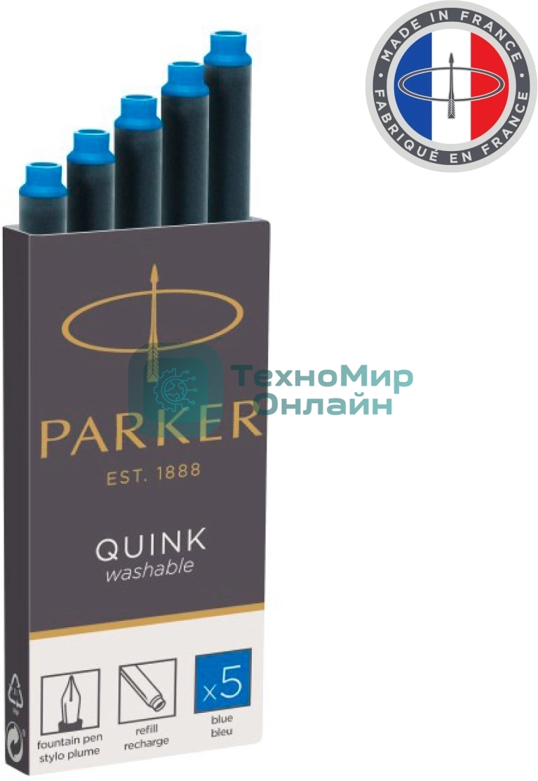 Картридж Parker Quink Z11 (CW1950383) синие чернила смывающиеся для ручек перьевых (5шт)