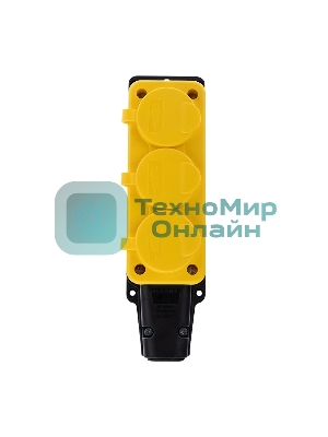Розетка штепсельная Rexant трехместная, влагозащищенная, с/з, 16 А, IP54, каучук, желтый