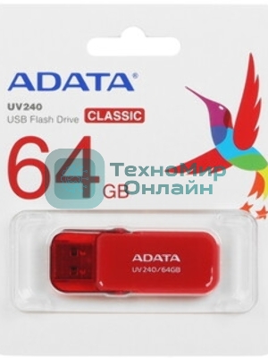 Флешка USB ADATA UV240 (AUV240-64G-RRD), 64Gb, USB 2.0, R/W 15/5, красный