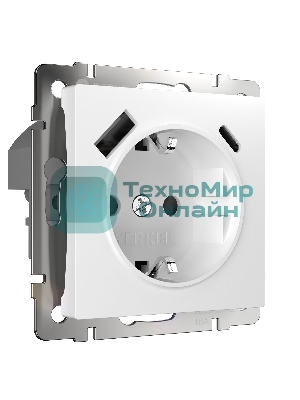 Розетка с заземлением, шторками и USB тип A+C (белый)