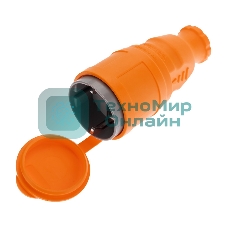 Розетка переносная влагозащищенная Rexant с крышкой, с/з, 16 А, IP44, каучук оранжевая