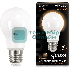 Лампа светодиодная GAUSS 102502110 LED A60 10W E27 880lm 3000K 1/10/50