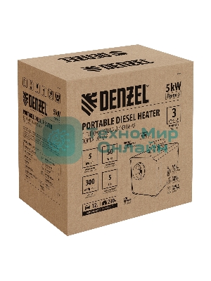 Дизельная тепловая портативная пушка Denzel Flame-5, 5кВт, 300м3/ч, непр.наг., циф. терм.