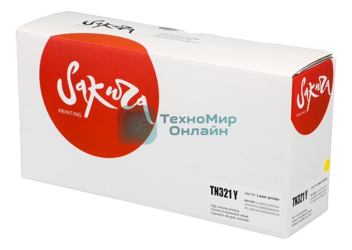 Картридж лазерный Sakura TN321Y для Brother HL-8250/8350, DCP-8400/8450, MFC-8650, желтый, 1 500к.