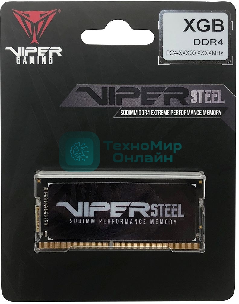 Оперативная память Patriot Viper Steel, DDR4, 8GB (1x8GB), 3200MHz, CL22, с радиатором, черный, SO-DIMM
