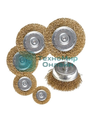 Набор щеток Matrix для дрели, 6 шт., 5 Плоских 40-50-65-75-100 мм, 1 Чашка 50 мм, со шпильками