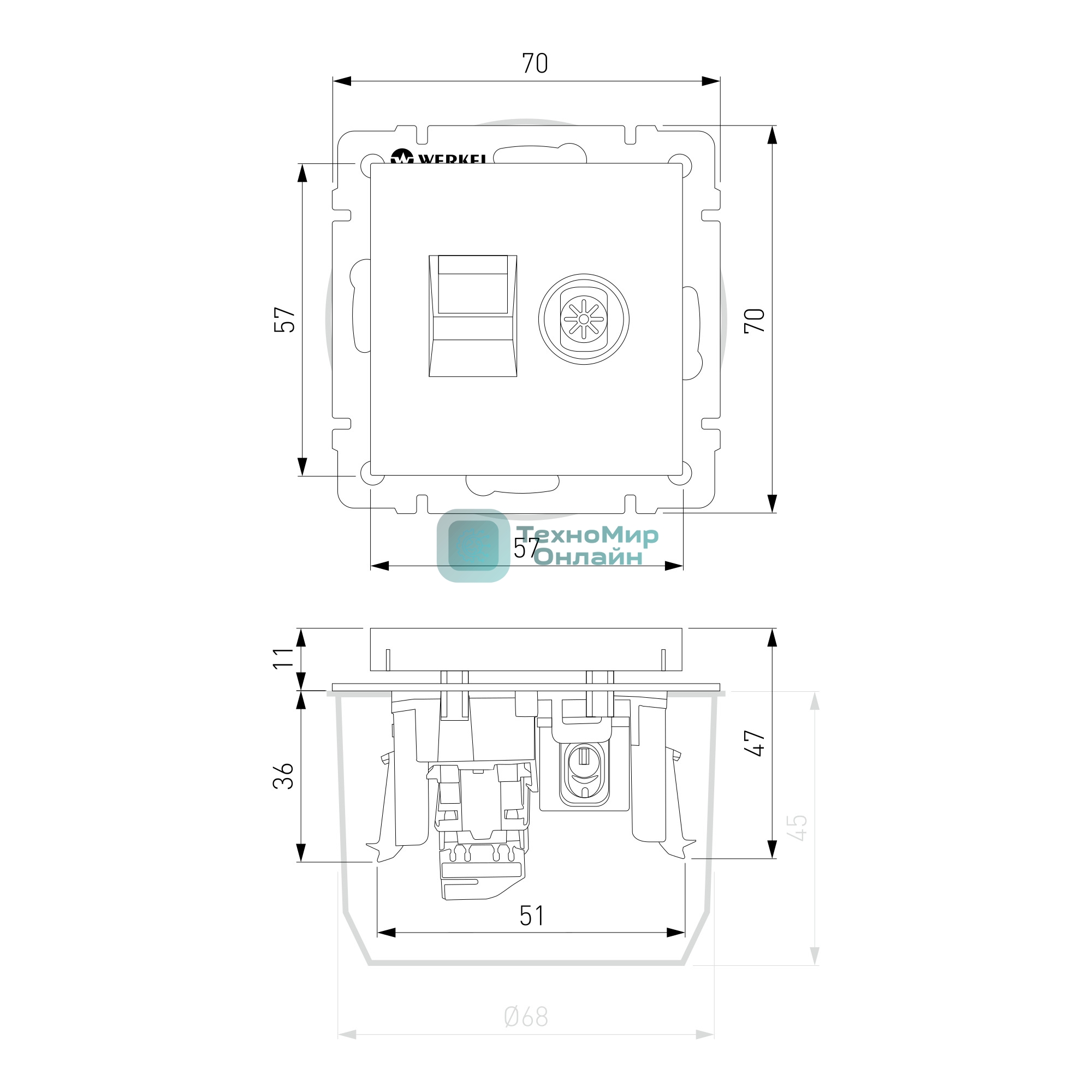 Розетка ТВ+Ethernet RJ-45 6 cat.(черный матовый)
