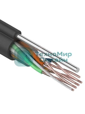 Кабель витая пара Rexant F/UTP, cat.5e, PE, 4PR, 24AWG, внешний, черный, с тросом
