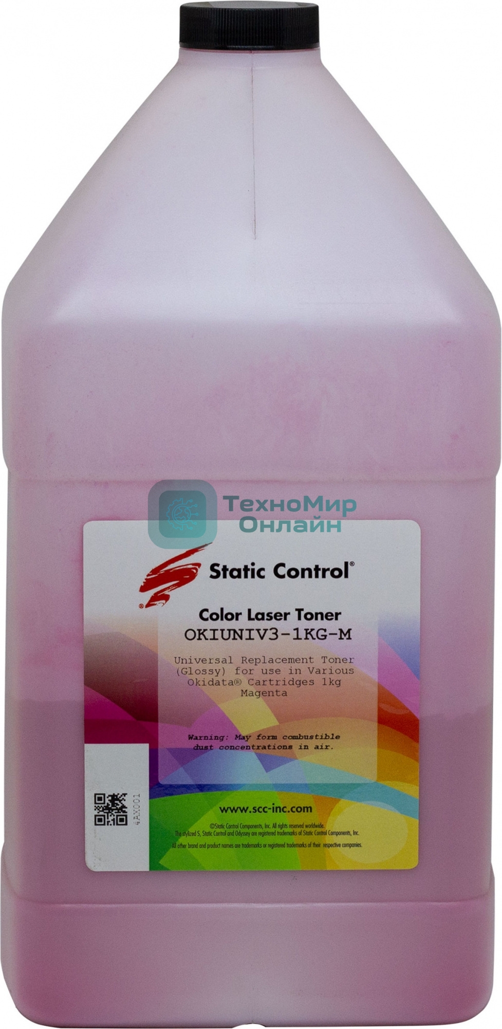 Тонер Static Control OKIUNIV3-1KG-M пурпурный флакон 1000гр. для принтера Oki C3300N/5500