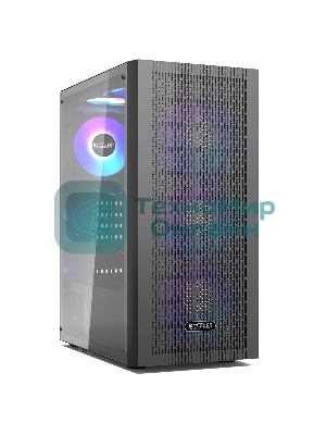 Корпус без блока питания PCCOOLER MA100 MESH BK, Mesh Mid Tower, черный, TG, 0.4 SPCC, 3x120мм ARGb ATX, mATX, mITX 160/310/180мм 2x2.5