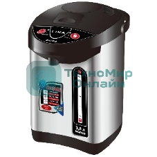 Термопот LIRA LR 0401 нержавеющая сталь объем 3,8 л, мощность 800 Вт, 220В/50Гц, корпус и колба из нержавеющей стали, 3 способа подачи воды: при нажатии чашкой на клапан, с помощью насоса, с помощью электропомпы, Функция повторного кипячения, Ручка для переноски, Индикатор уровня воды.