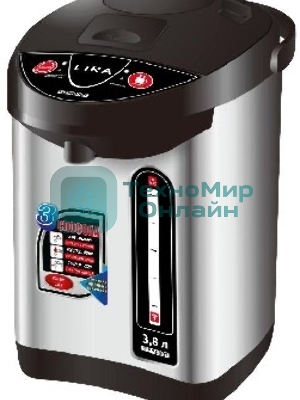 Термопот LIRA LR 0401 нержавеющая сталь объем 3,8 л, мощность 800 Вт, 220В/50Гц, корпус и колба из нержавеющей стали, 3 способа подачи воды: при нажатии чашкой на клапан, с помощью насоса, с помощью электропомпы, Функция повторного кипячения, Ручка для переноски, Индикатор уровня воды.