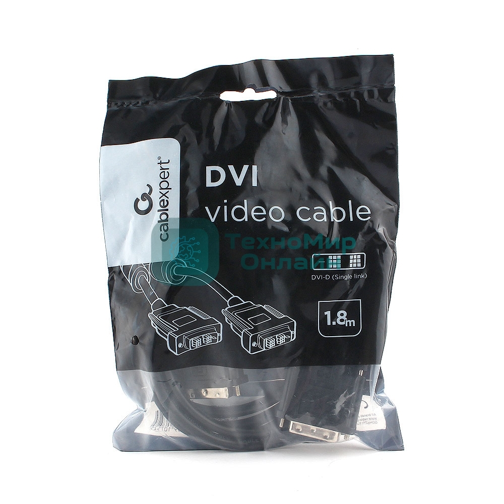 Кабель DVI-D single link Cablexpert CC-DVIL-BK-6, 19M/19M, 1.8м, CCS, черный, экран, феррит.кольца, пакет