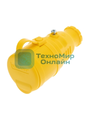 Розетка переносная влагозащищенная Rexant с крышкой, с/з, 16 А, IP44, каучук, желтый