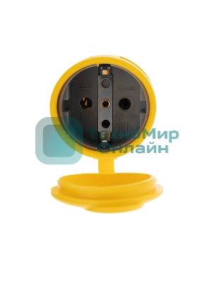 Розетка переносная влагозащищенная Rexant с крышкой, с/з, 16 А, IP44, каучук, желтый