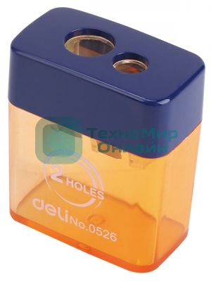 Точилка для карандашей ручная Deli E0526, 2 отверстия, пластик, ассорти блистер